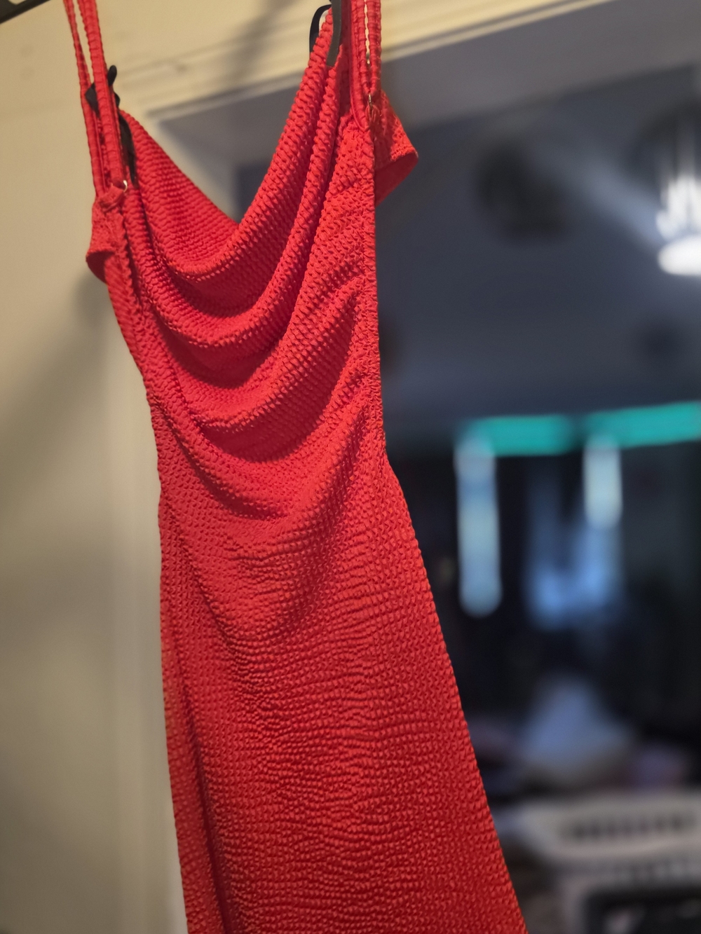 Red Textured Cowl Neck Women’s Dress